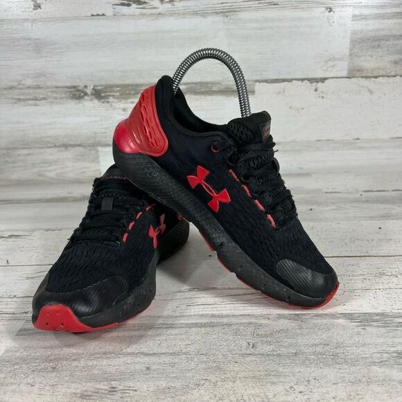 Under Armour Women's Lace Up Mesh Charged Rogue Running Shoes Black Red Size 4Y - Picture 6 of 8